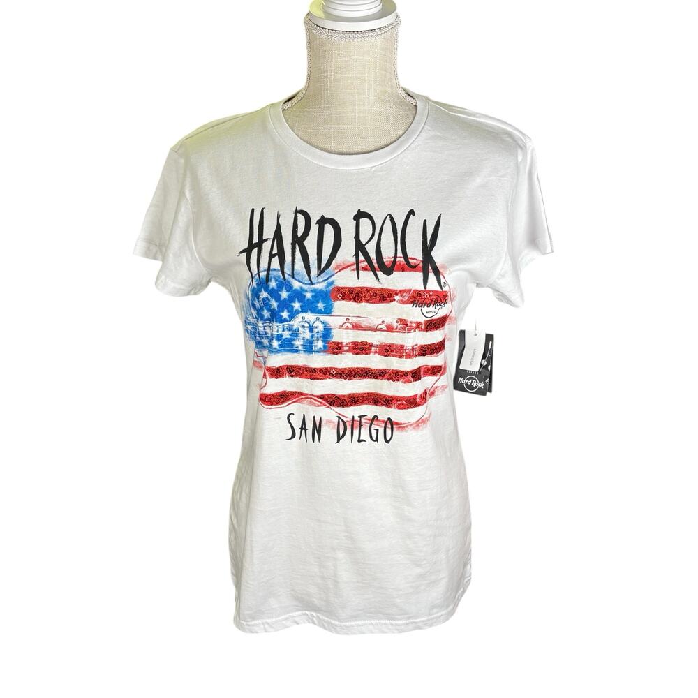 NWT Hard Rock Hotel San Diego Graphic T-shirt Women's Large American Flag Guitar
